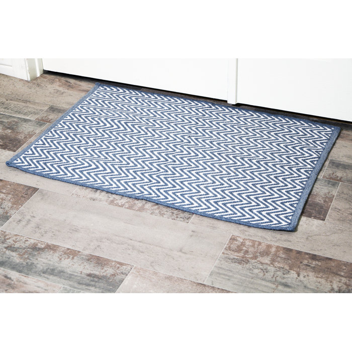 Ebern Designs Grey & White Cotton Door Mat Rug Indoor Outdoor 2X3